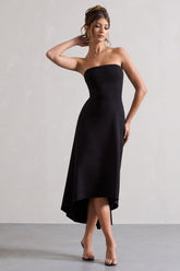 Black Bandeau High-Low Midi Dress